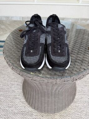 CHANEL Women’s Black & Gray Suede-Trim Sneakers